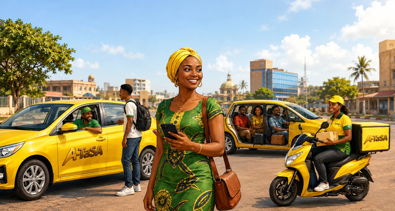 A A-TaSA driver, a delivery rider and a carpooling ride together in one scene