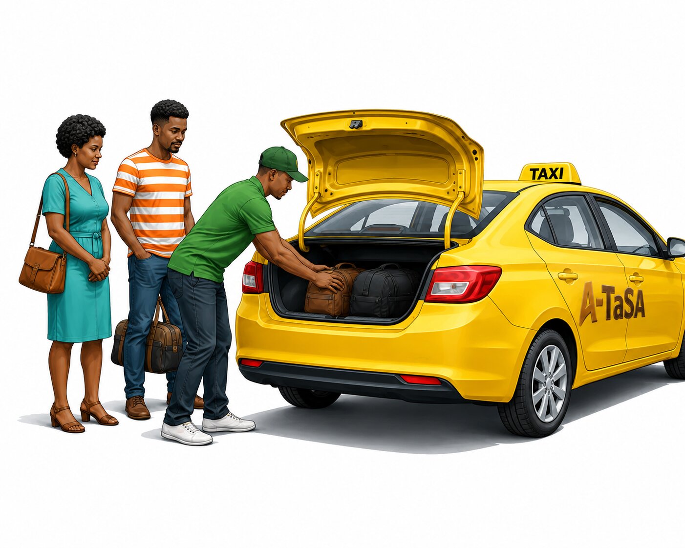 A-TaSA driver loading several passengers' luggage into the trunk