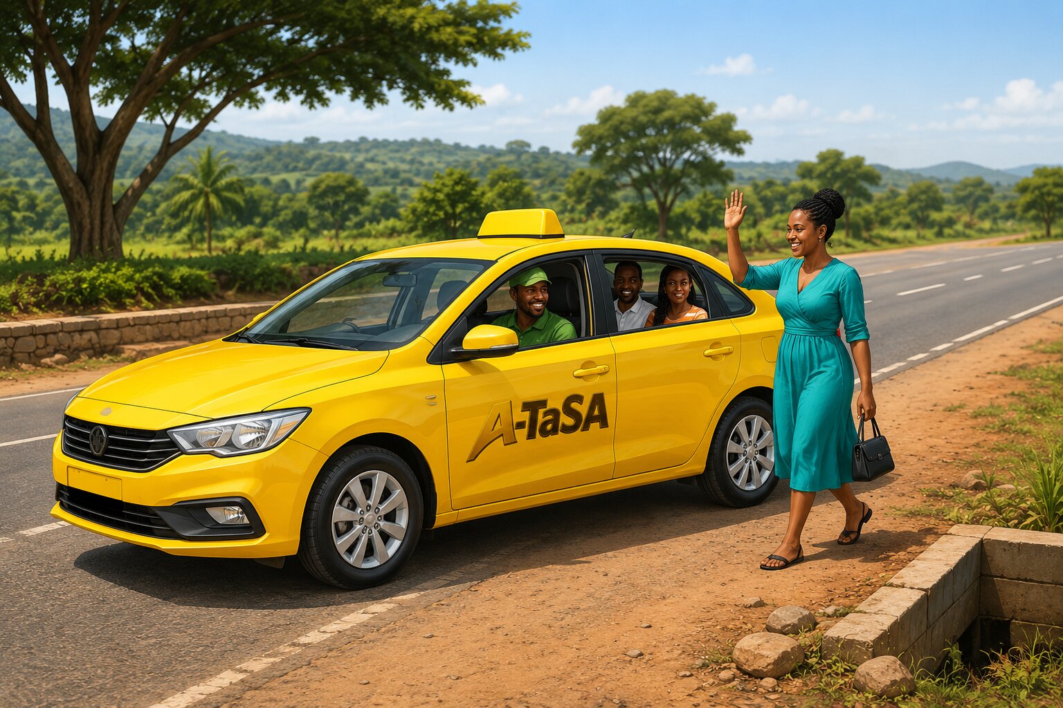 Passenger waving by the roadside to signal her stop