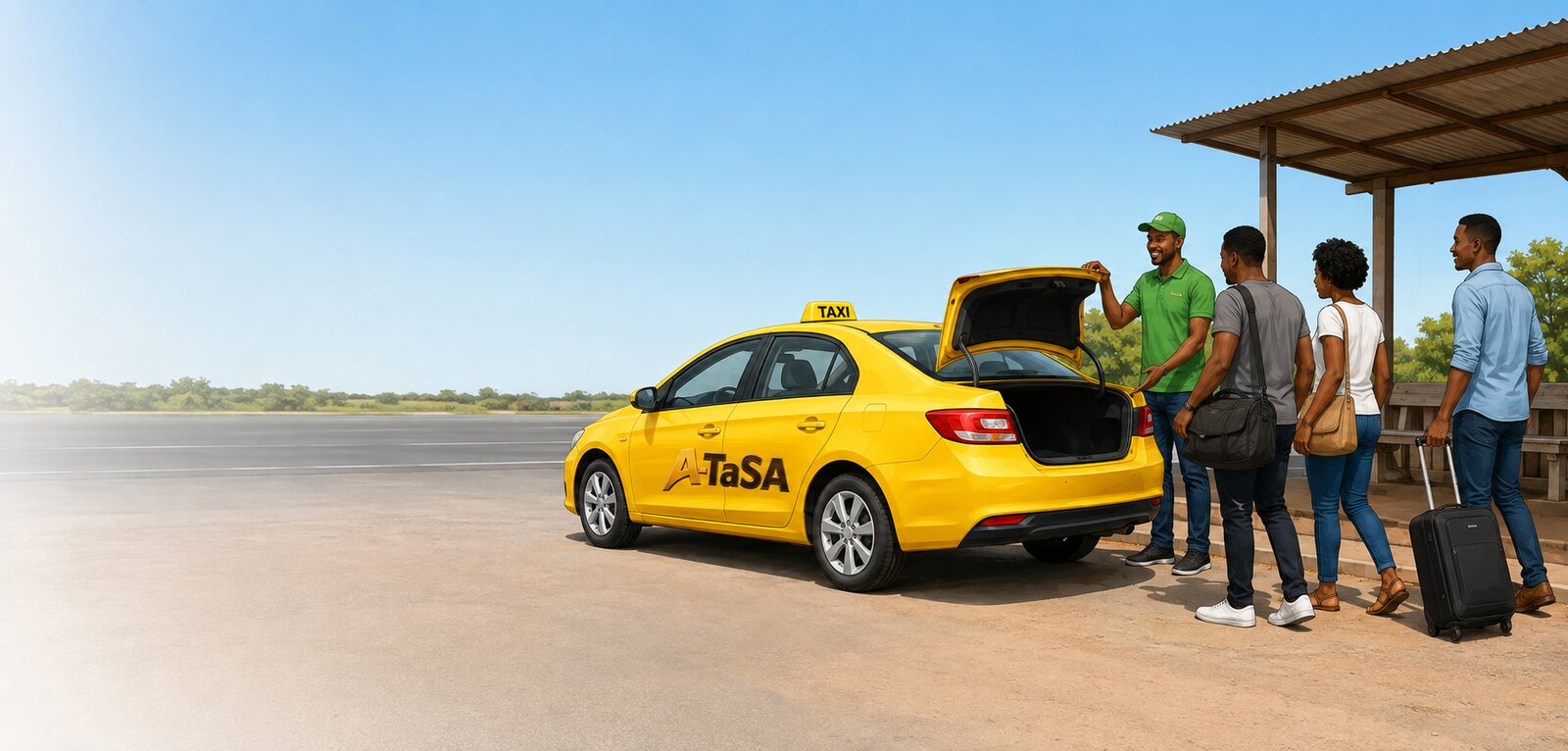 Passengers with luggage waiting for their A-TaSA carpooling ride