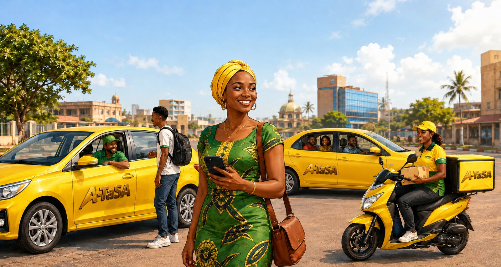 A A-TaSA driver, a courier and a carpooling taxi together in the street