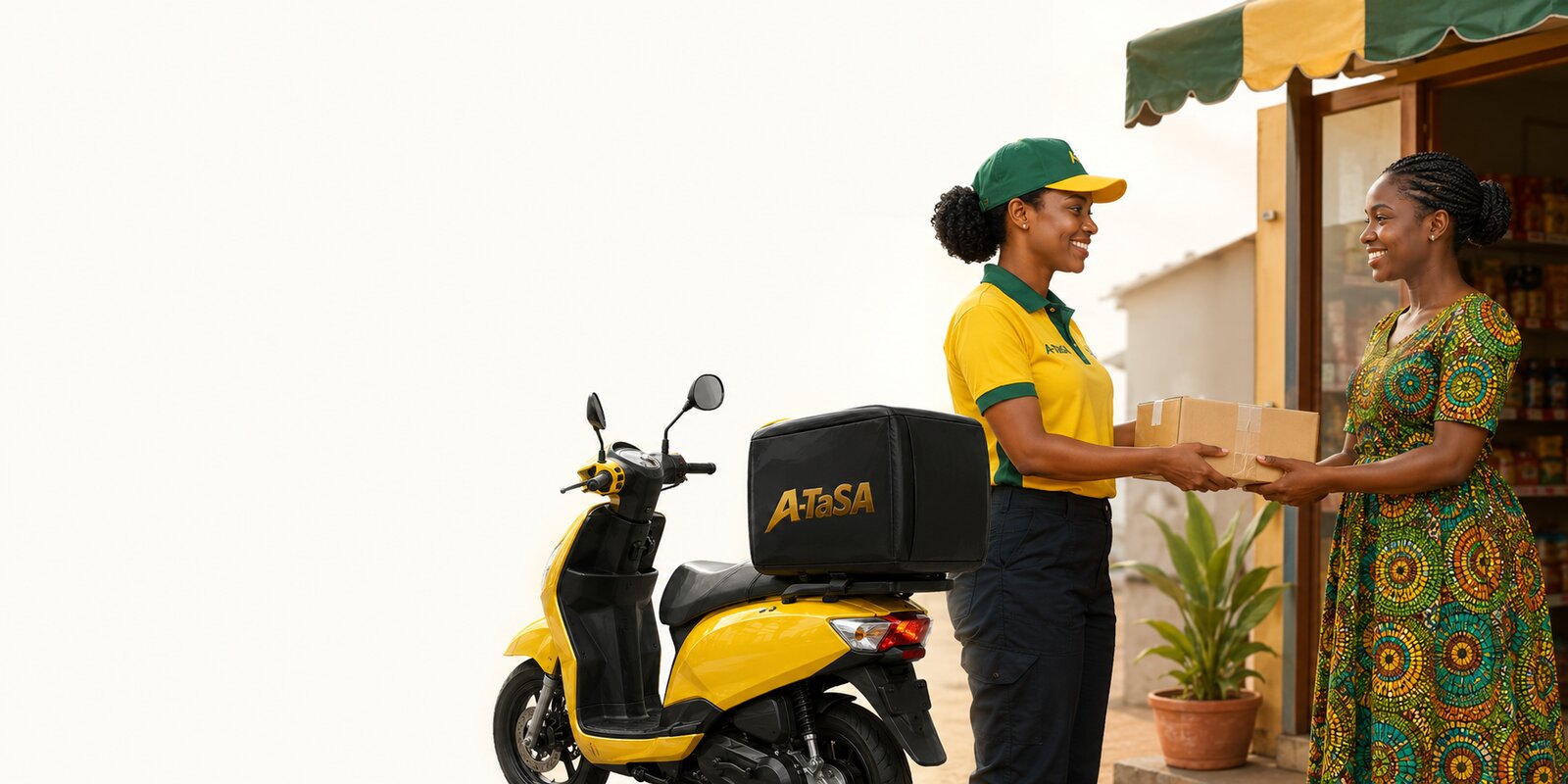 A-TaSA courier handing over a parcel at a shop