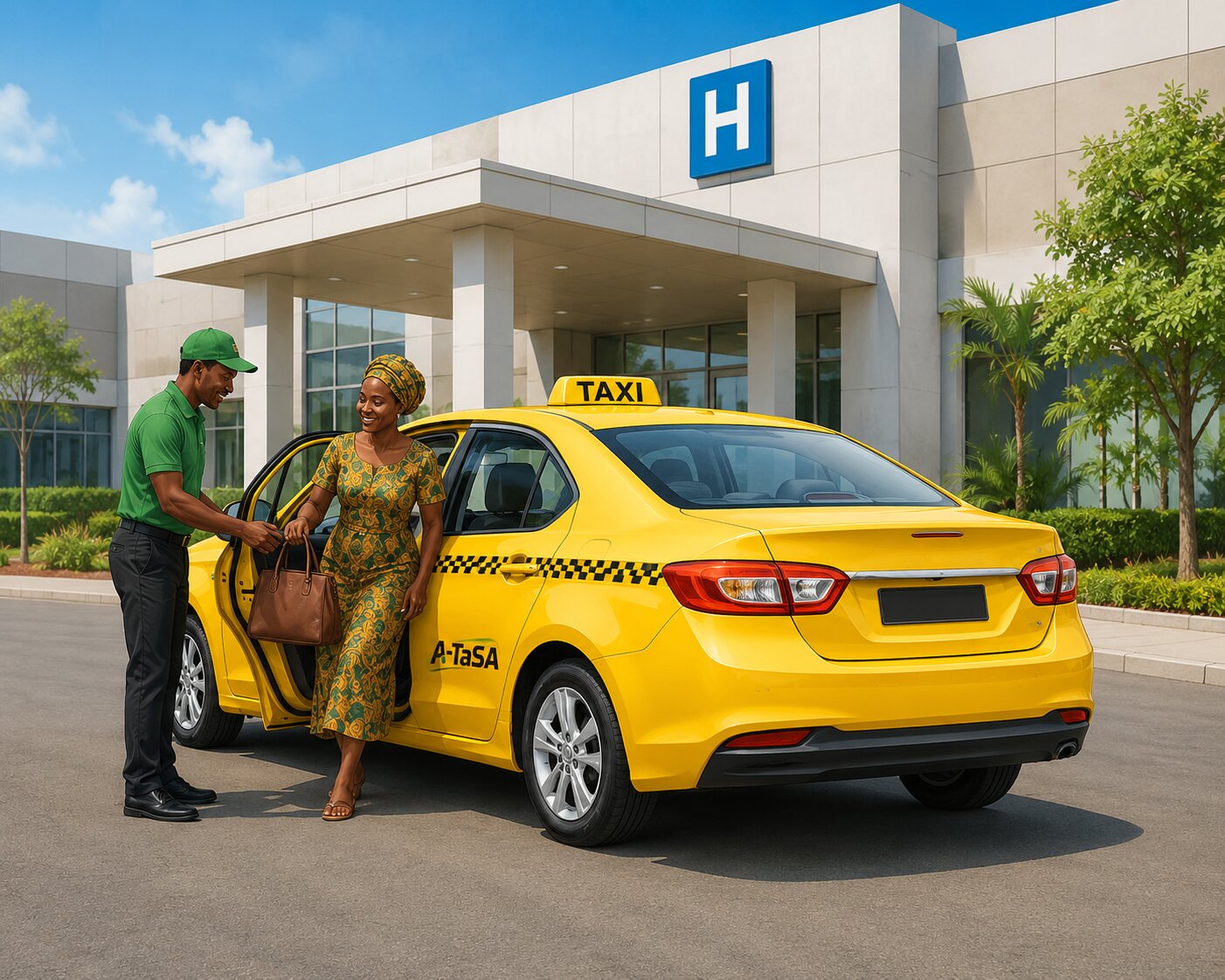 Passenger stepping out of a A-TaSA car at her destination